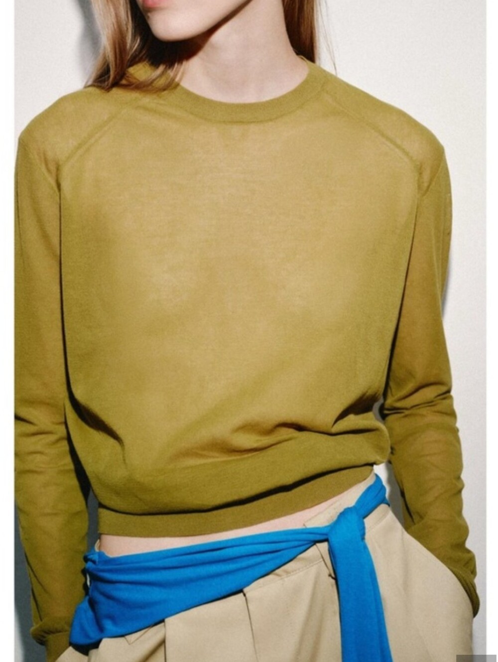 Zara Pea Green Crew Neck Sweater